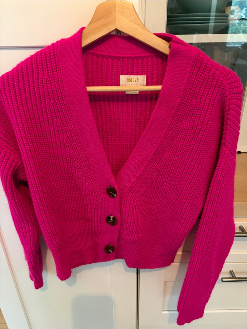 Anthropologie Maeve Hot Pink V Neck Cardigan